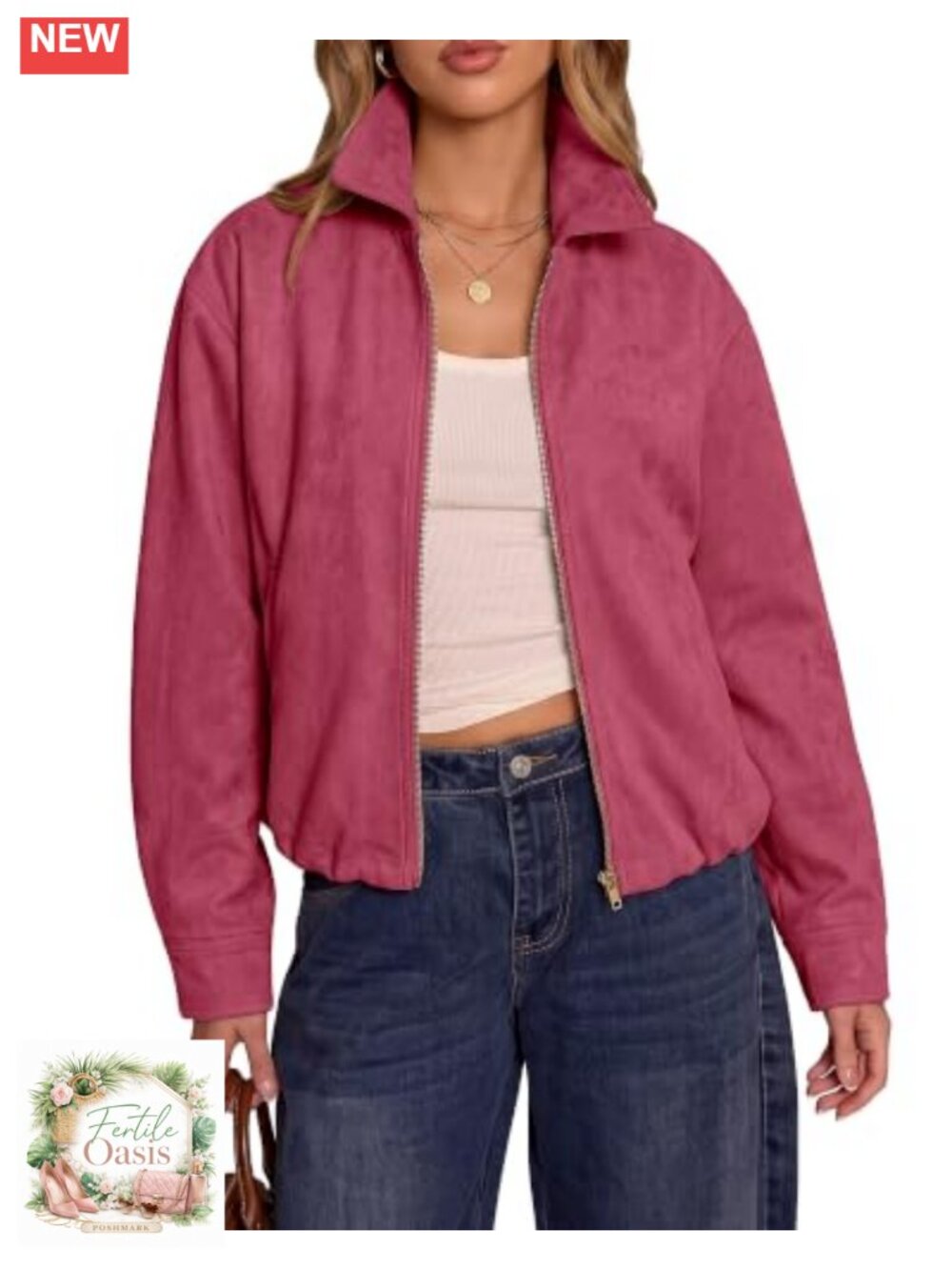 Faux Suede Zip Up Jacket for Women Fall Oversized Cropped Coats
